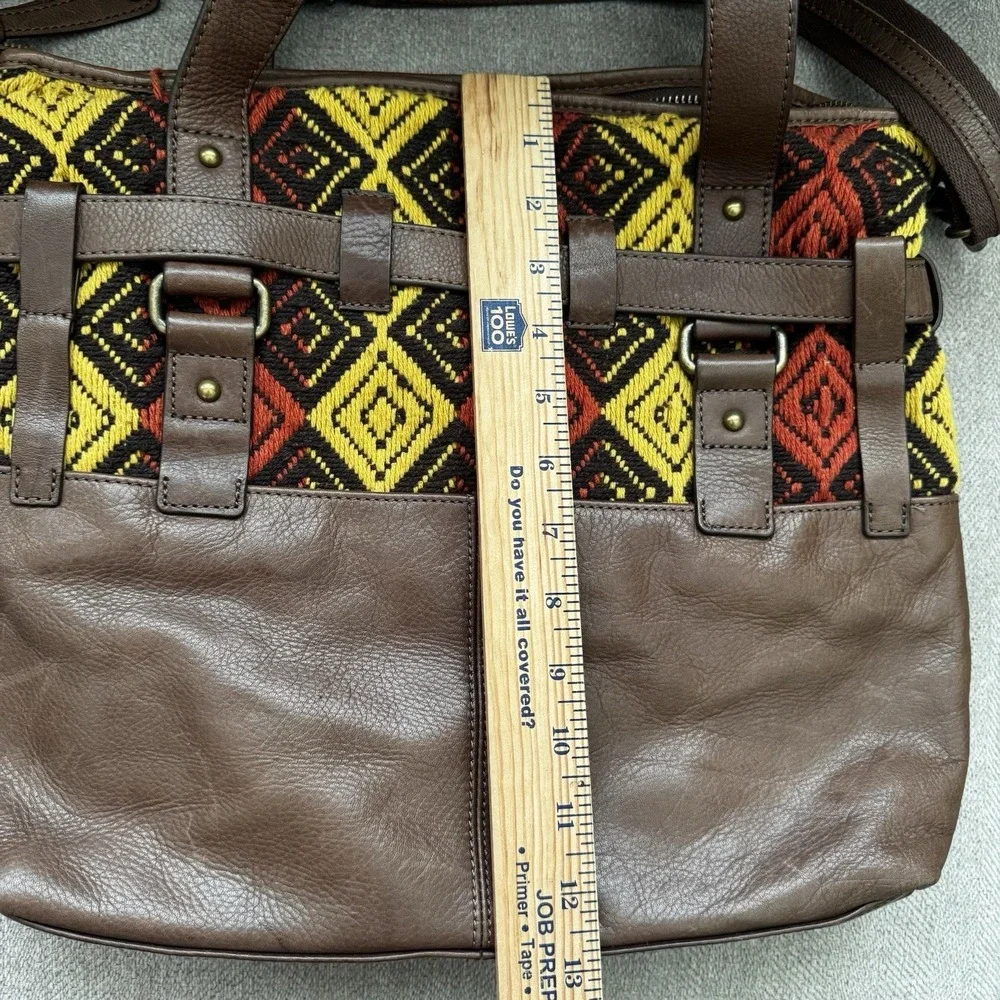 Audrey Brooke Leather Woven Bag Shoulder Bag Crossbody Brown Red Yellow‎ Tribal